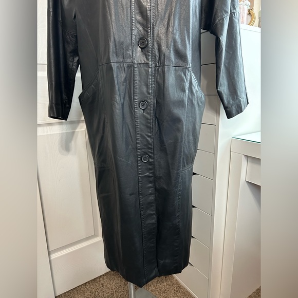 Pelle Black Leather Long Coat Vintage - Picture 4 of 12
